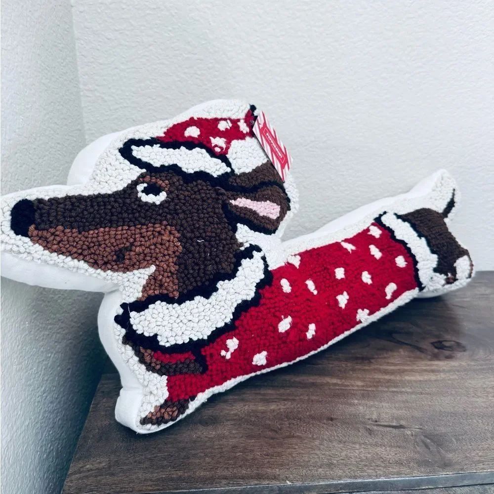 Christmas Dachshund Dog Shaped Holiday Throw Pillow